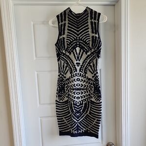 Fashion Nova Navy and White Geometric Midi Dress